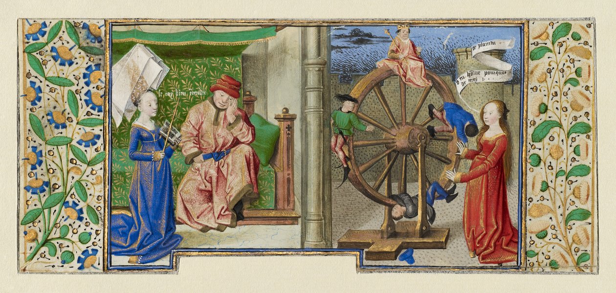 Boethius的缩影，Consolation de philosophie，c.1460-70（蛋彩画，金箔和羊皮纸上的墨水） 作者 法语学校