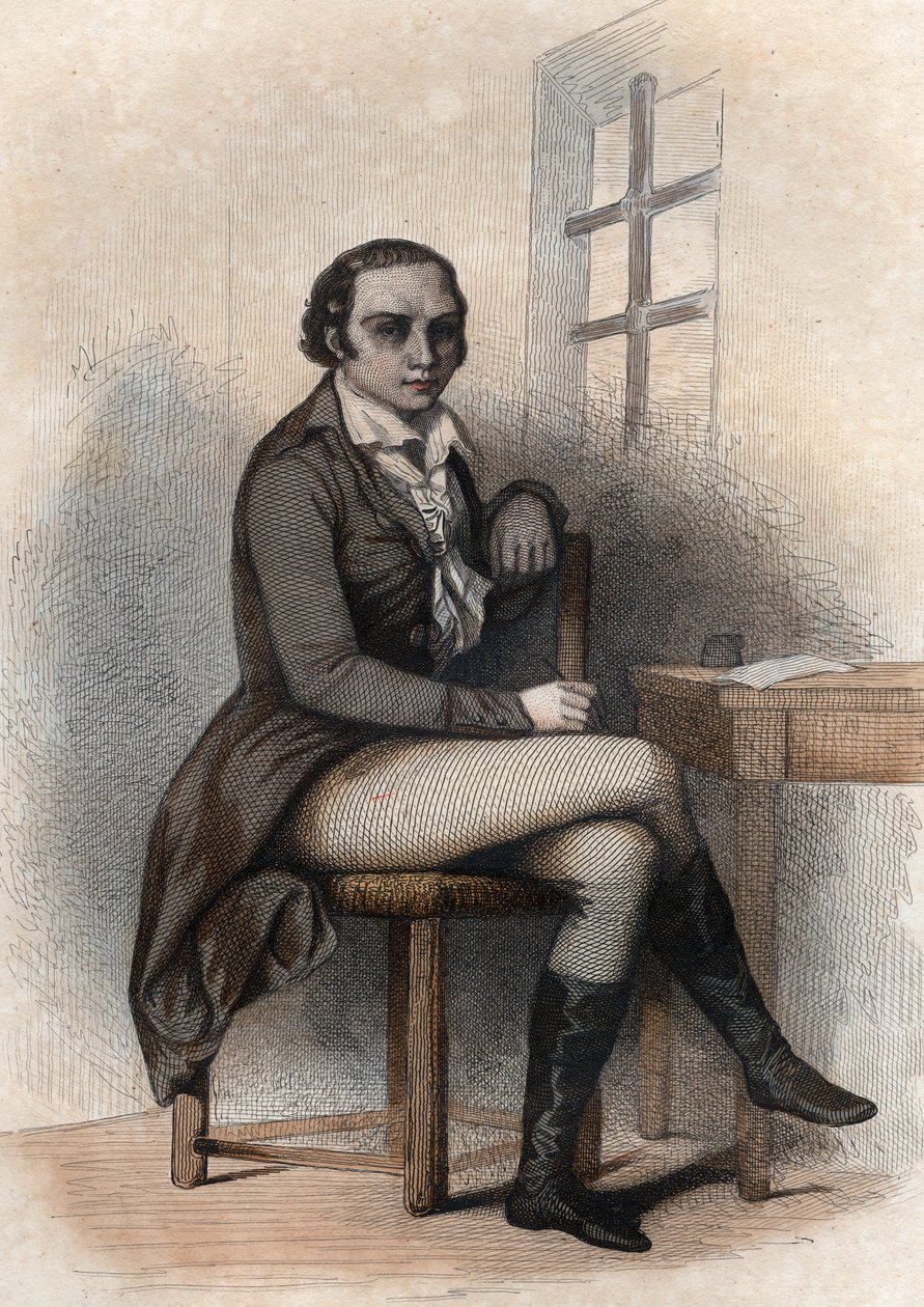 法国诗人Andre Marie Chenier（1762-1794）的肖像。 作者 法语学校