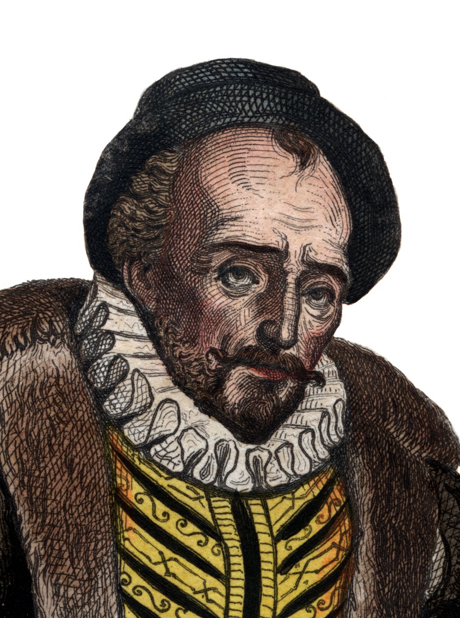 法国作家Michel Eyquem de Montaigne阁下（1533-1592）的肖像。 作者 法语学校