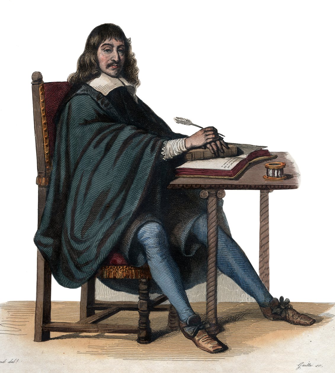 笛卡尔（1596-1650）的肖像，法国哲学家和作家。 作者 法语学校