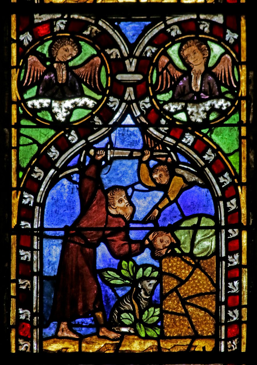 描绘亚伯拉罕将要牺牲艾萨克的窗口，c.1325 作者 法语学校