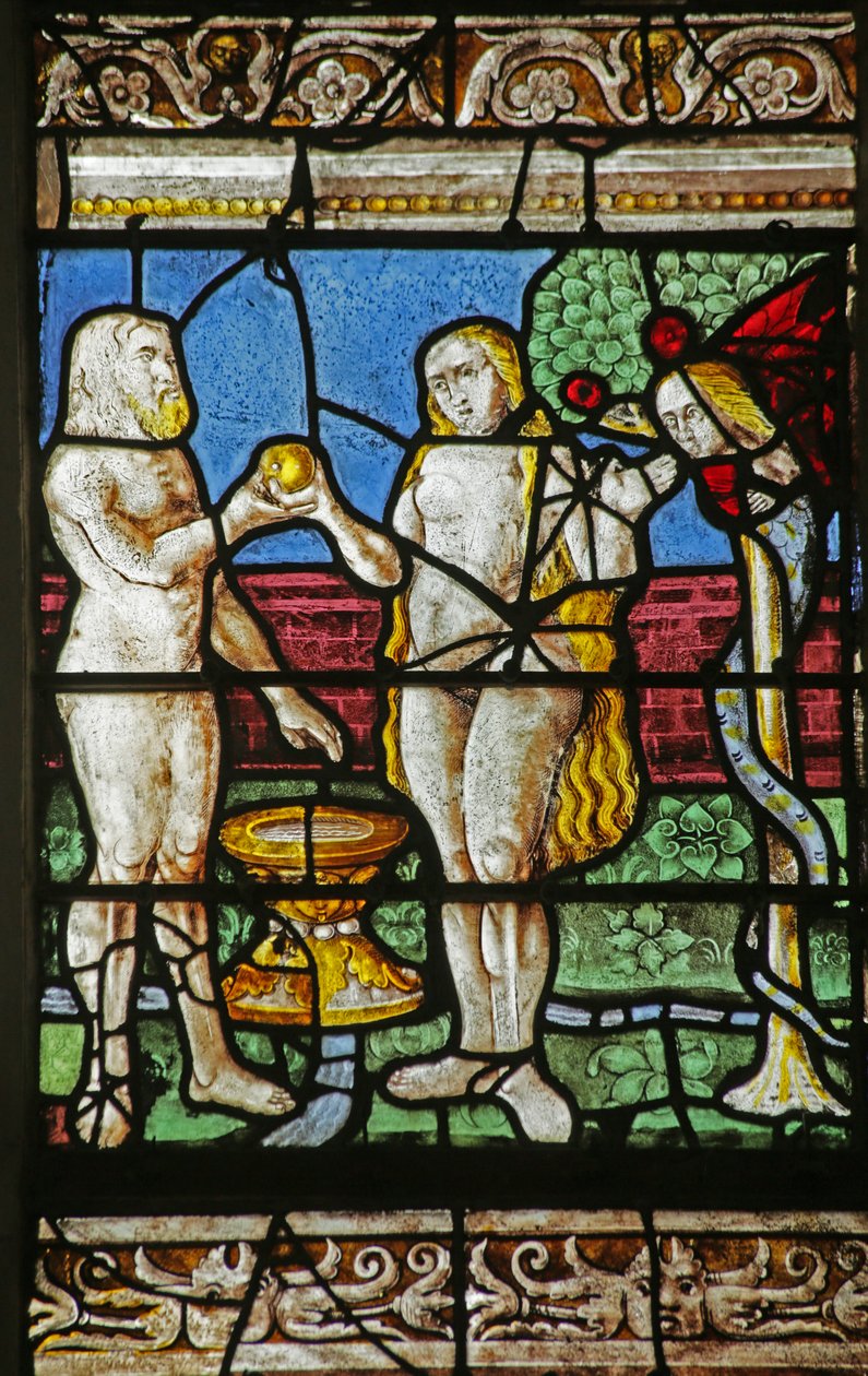 窗口描绘亚当，夏娃，蛇和禁果 作者 法语学校