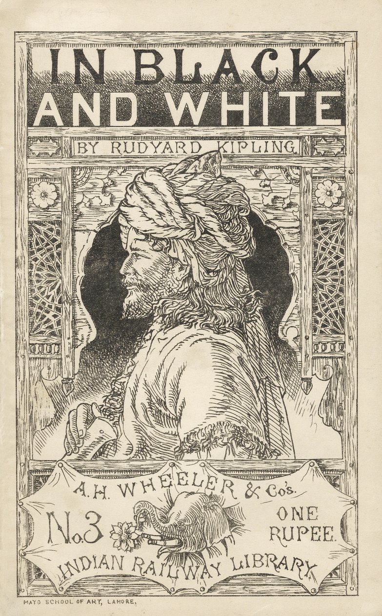 在Rudyard Kipling的黑与白（1865  -  1936），来自AH Wheeler＆Cos印度铁路图书馆，酒吧的插图。 1888年 作者 印度学校
