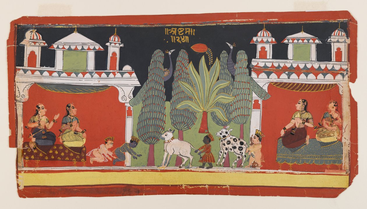 Krishna和Balarama as Children，c.1690（不透明的wc＆黄金在纸上） 作者 印度学校