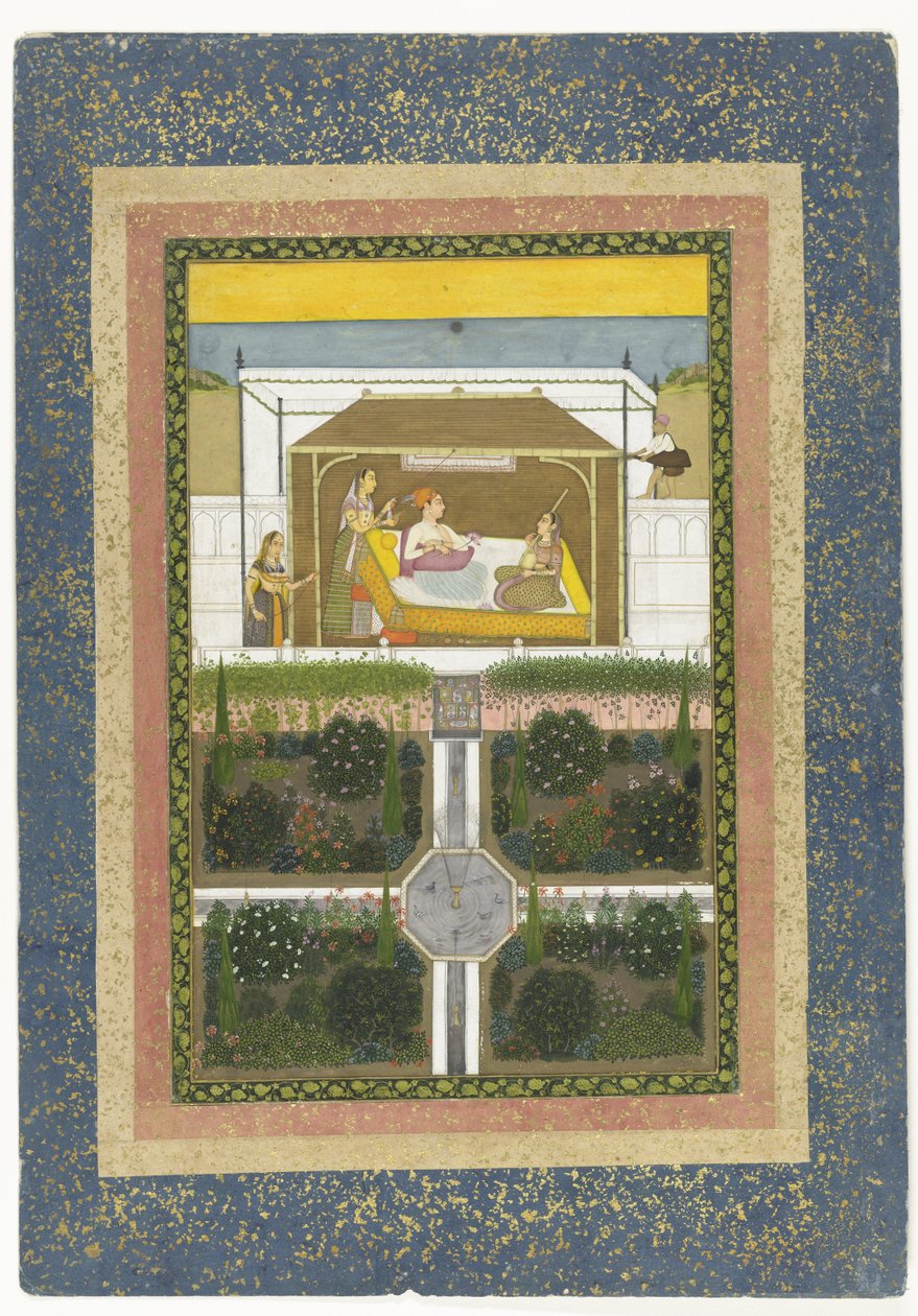 王子在花园里，c.1775-99（刷在纸上） 作者 印度学校