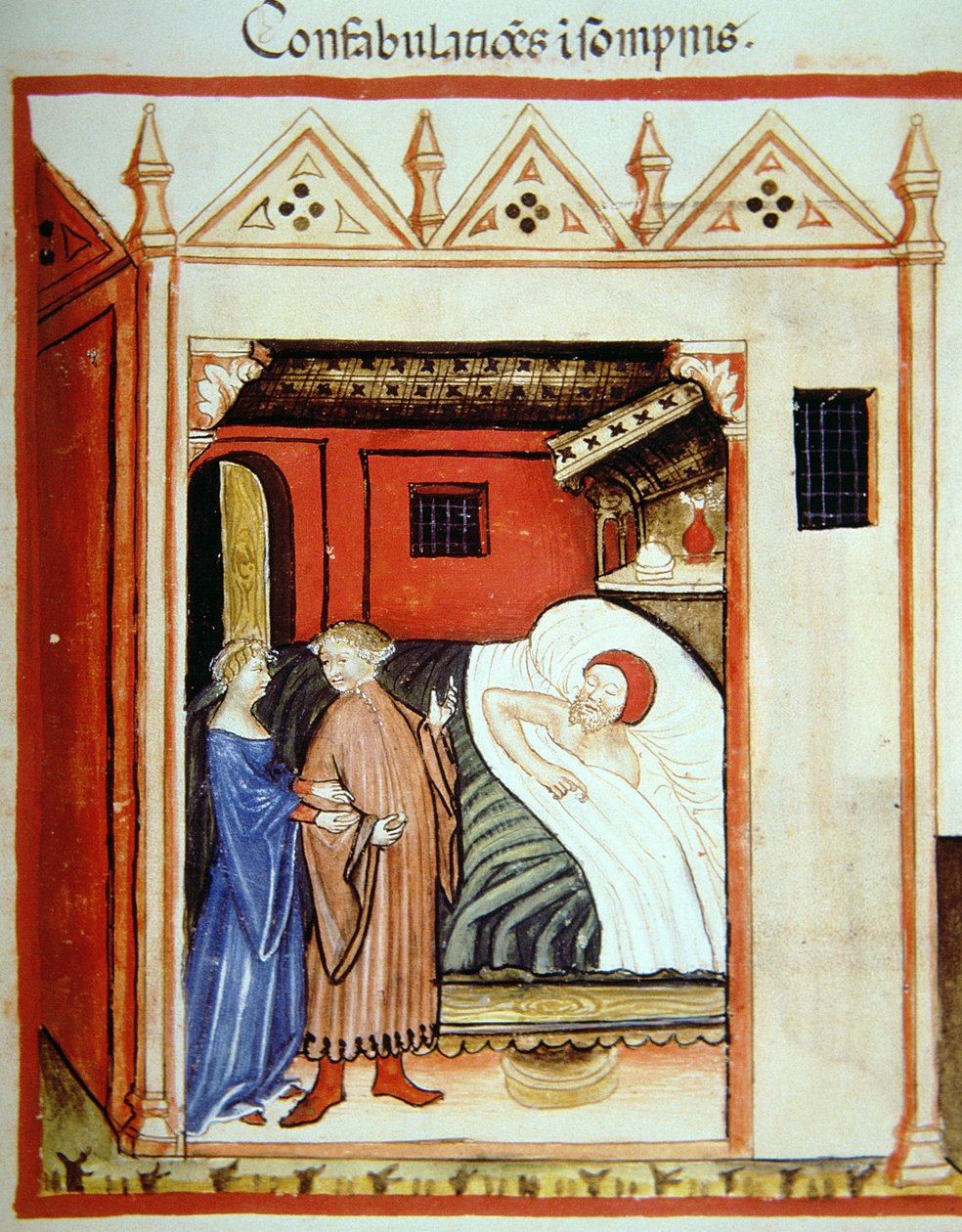 Fol.101v Sleeptalking，来自Tacuinum Santiatis Codex Vindobonensis的插图 作者 意大利学校