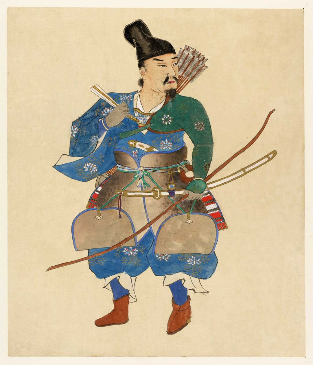 日本武士，1800年至1870年（手工彩色木版画） 作者 日本学校