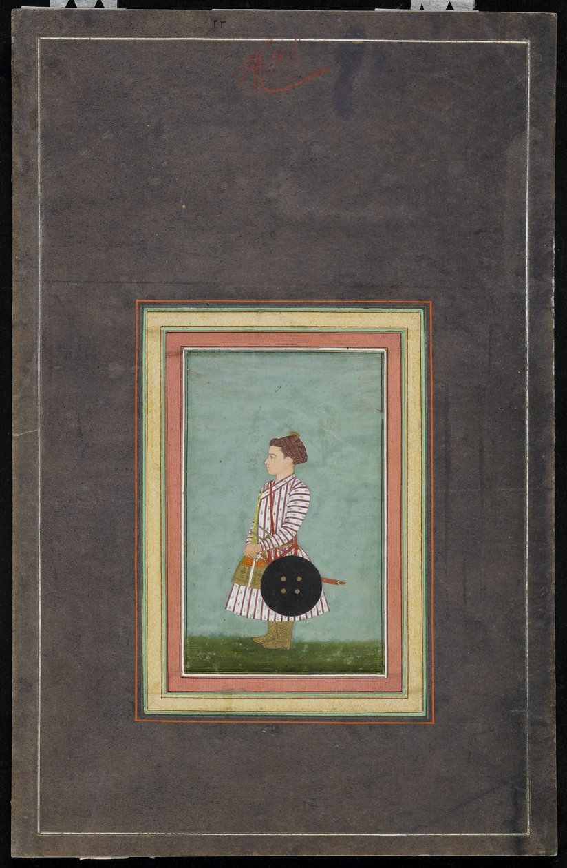 年轻的王子，画册的相册对开，c.1650-1660（不透明的水彩和纸上的金） 作者 莫卧儿学校