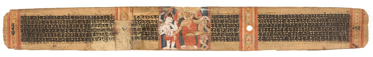 Folio 126b Buddhas Desise from the Heaven，来自Astasahasrika Prajnaparamita（棕榈叶和木头上的墨水和颜色）（详见430763） 作者 尼泊尔学校