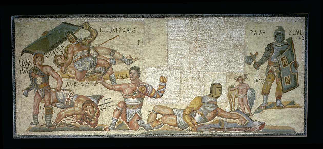 Gladiators之间的战斗，公元320年（马赛克） 作者 小说