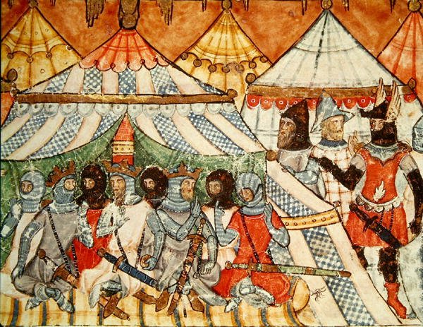 Fol.115 Calchas说服希腊人不要在Codex Benito Santa Mora的Troy上游行 作者 西班牙语学校