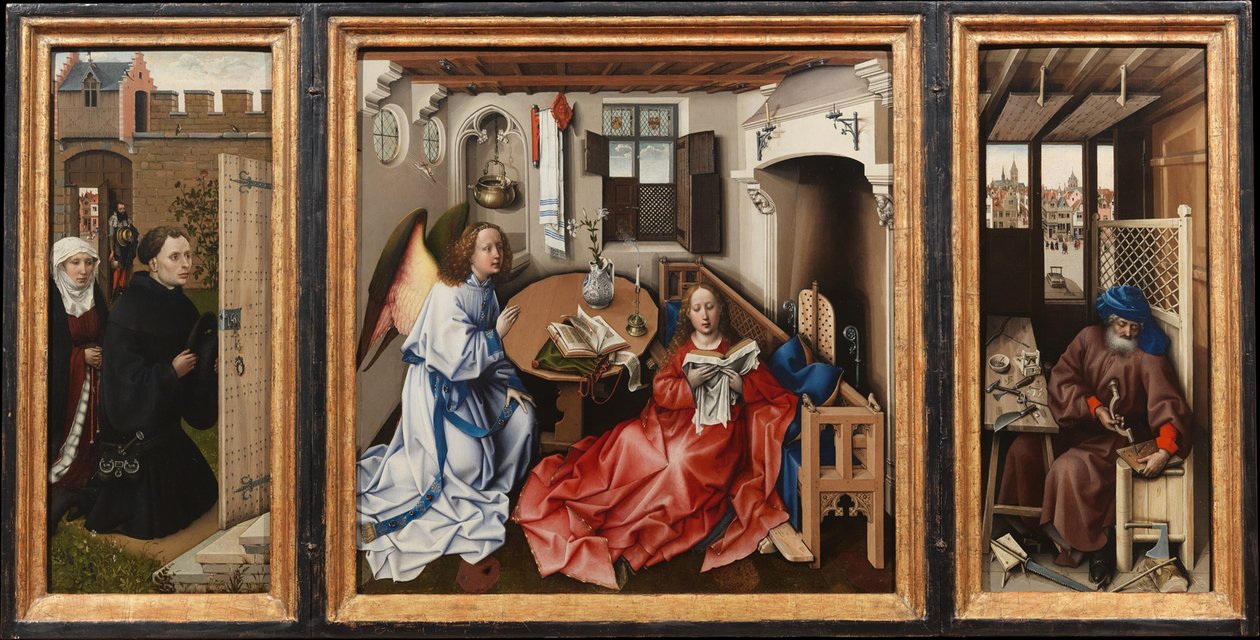 报喜三联画（Merode Altarpiece），c.1427-32（橡木油） 作者 13758 1444弗勒马尔大师