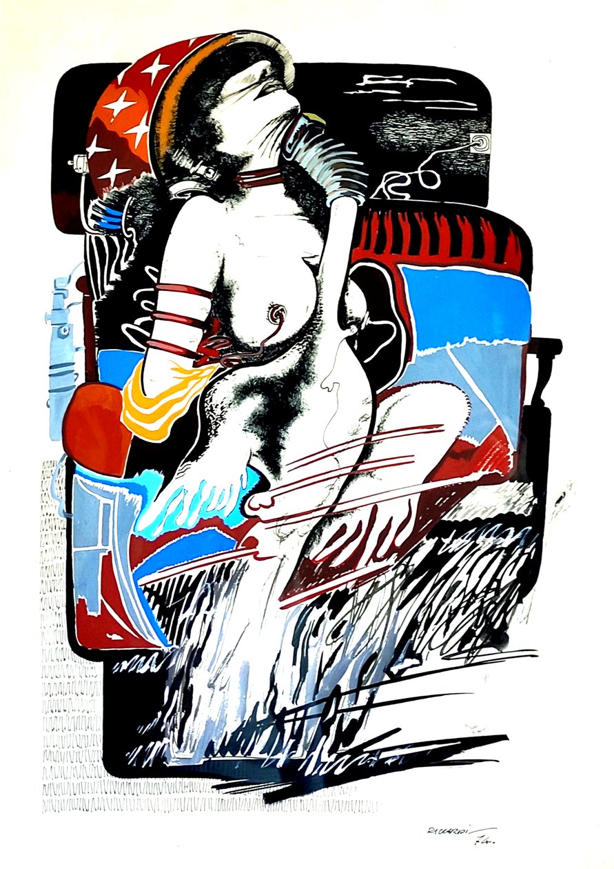 G.C.里卡尔迪，《与天鹅在一起的莱达》，1974 年，意大利，纸板，50x70。 作者 吉安·卡洛·里卡迪