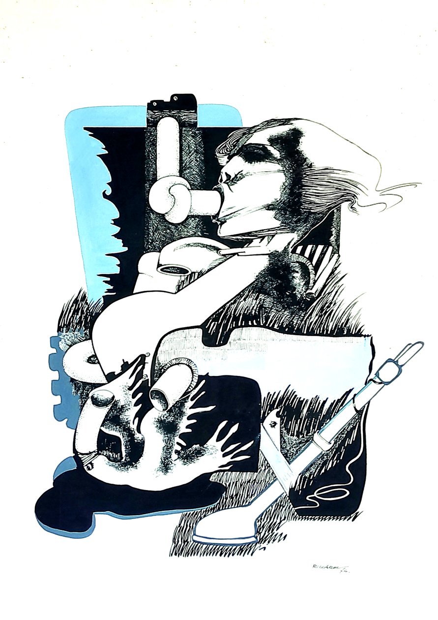 G.C.Riccardi, Proposta e Stop, 1974, Tinte auf Papier, 40x70, Italien. 作者 吉安·卡洛·里卡迪