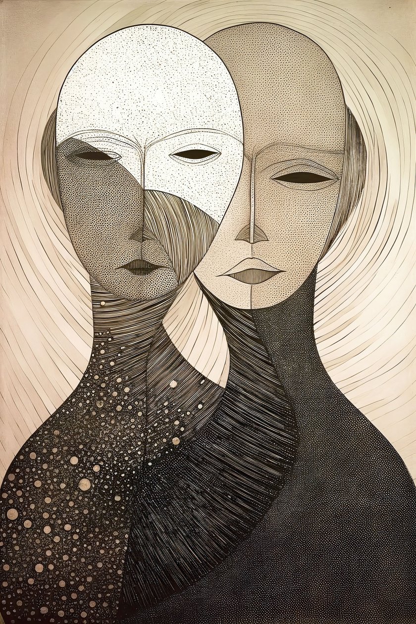 古斯塔夫-克里姆特风格的人物画《两个女人》，在线帆布艺术印刷品 作者 法赫塔利·阿卜杜勒拉希姆