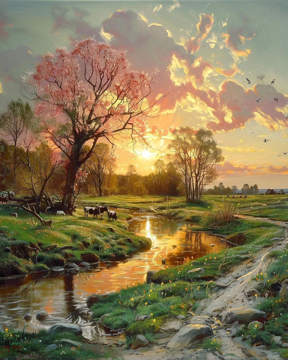 夕阳下的美丽风景，用于墙面装饰的画布 现代风景 作者 法赫塔利·阿卜杜勒拉希姆