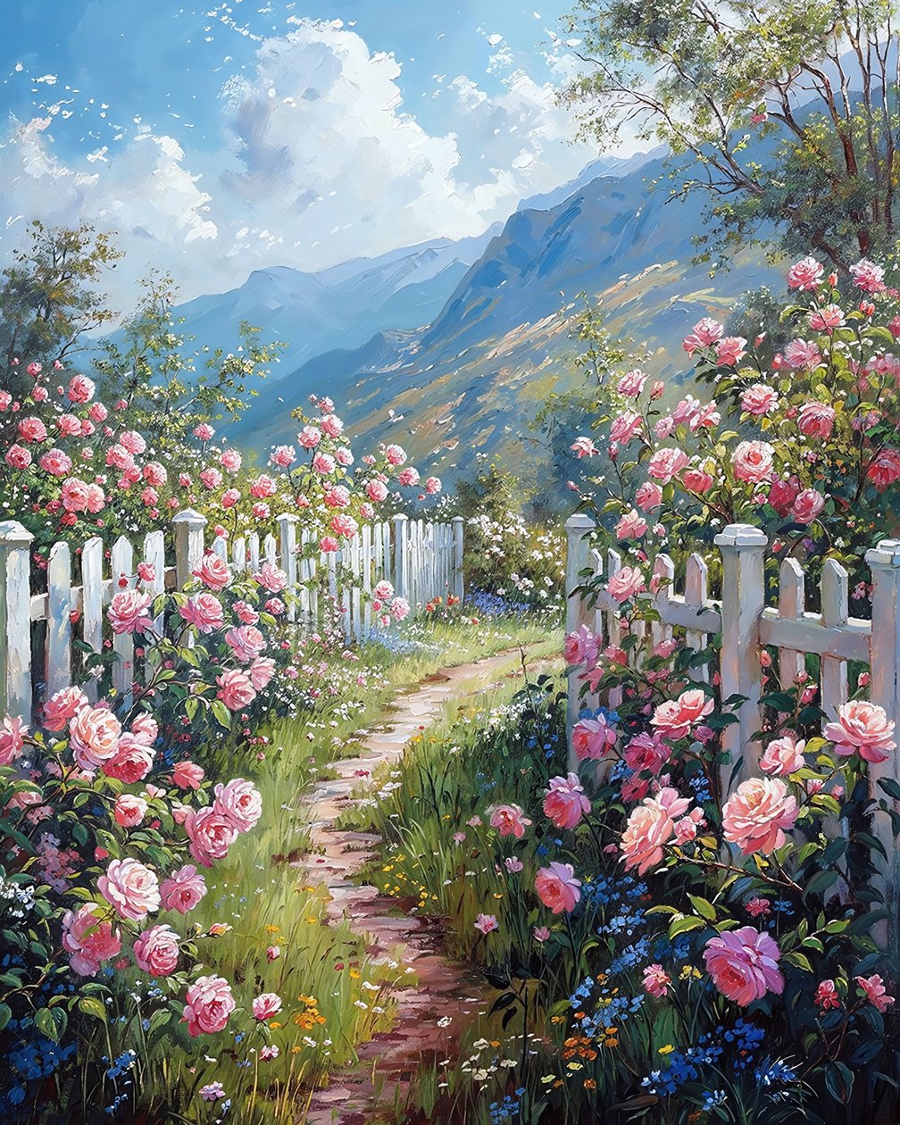 美丽的乡村风景，用于墙面装饰的画布 复古花卉 作者 法赫塔利·阿卜杜勒拉希姆