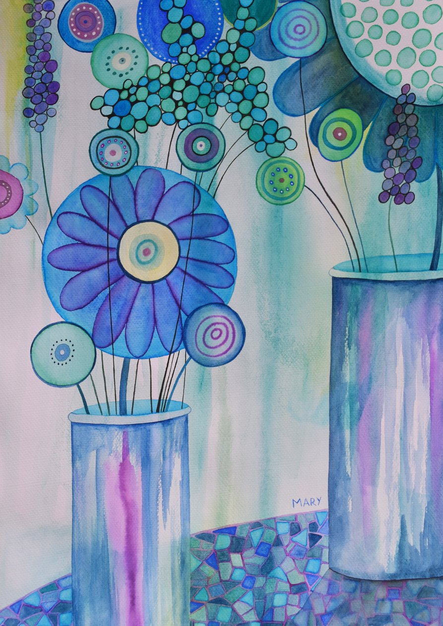 现代花卉 作者 玛丽的水彩画