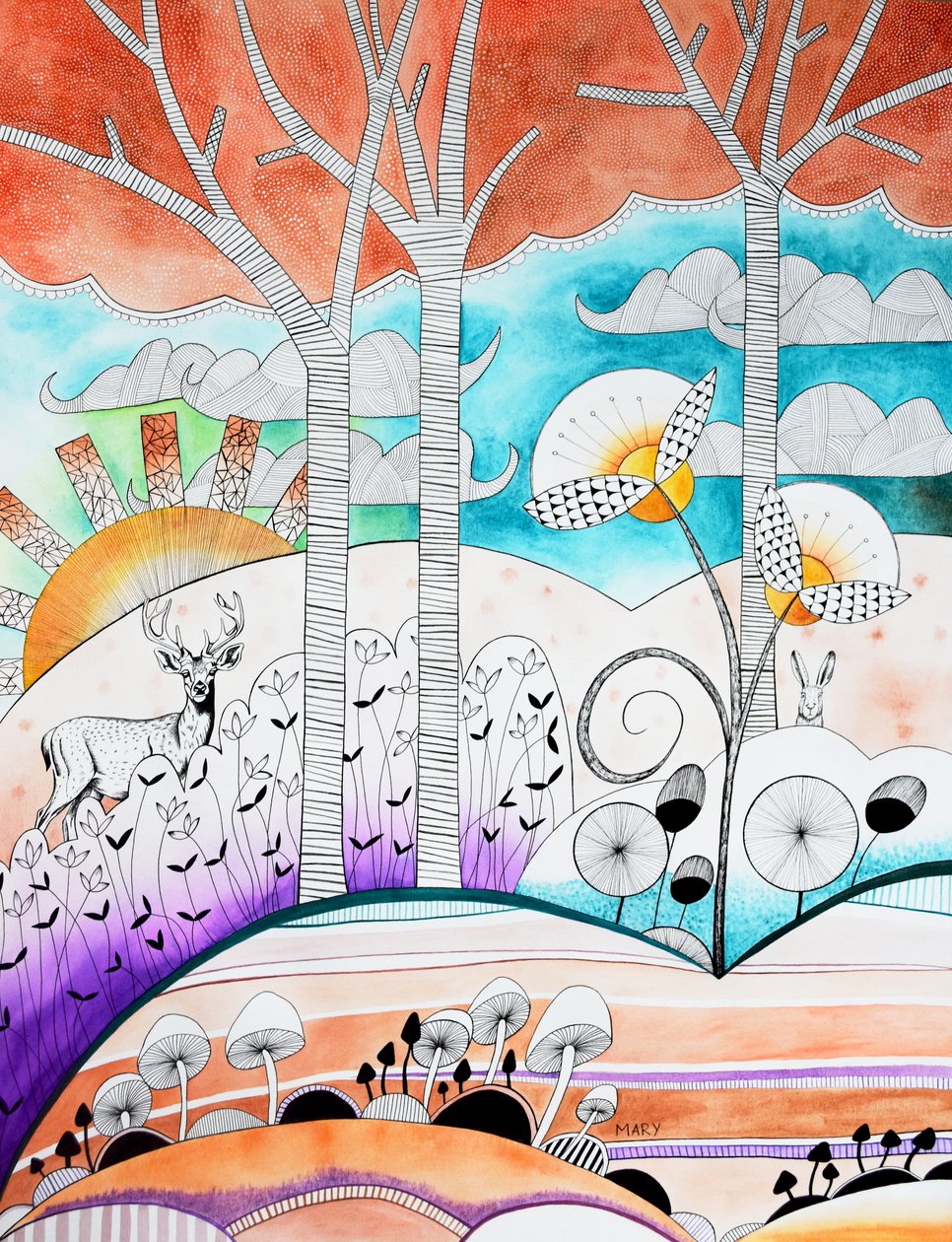 现代森林 作者 玛丽的水彩画