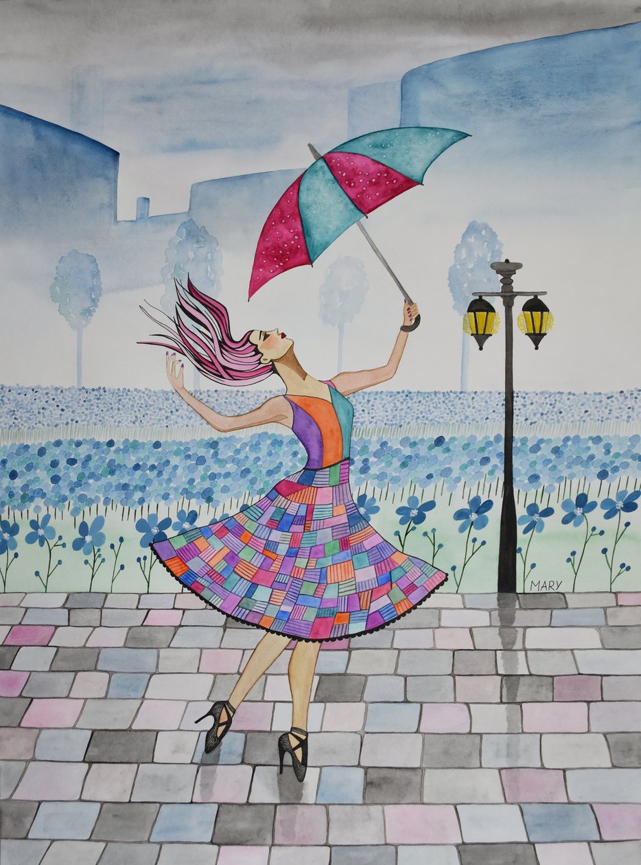 她在雨中起舞 作者 玛丽的水彩画