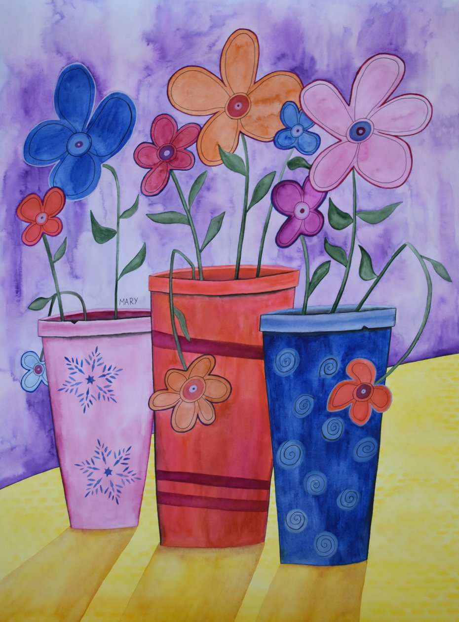 花盆 作者 玛丽的水彩画