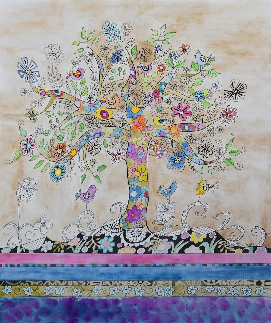 嬉皮树 作者 玛丽的水彩画