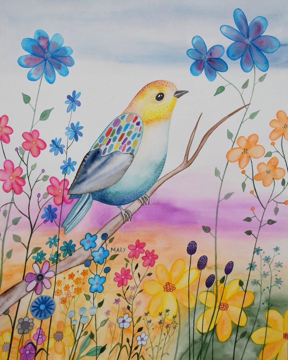现代鸟 作者 玛丽的水彩画
