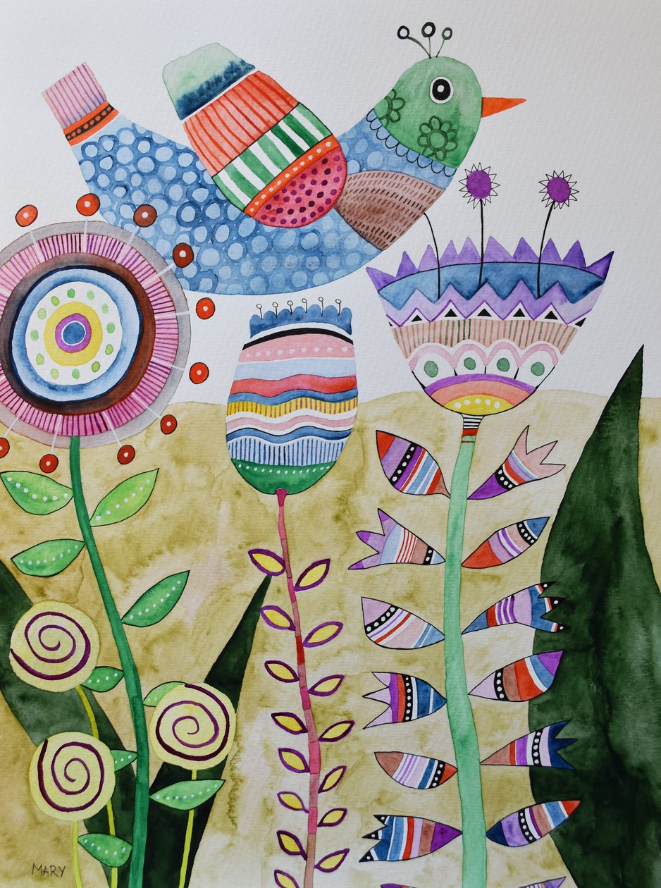 疯狂的小鸟 作者 玛丽的水彩画