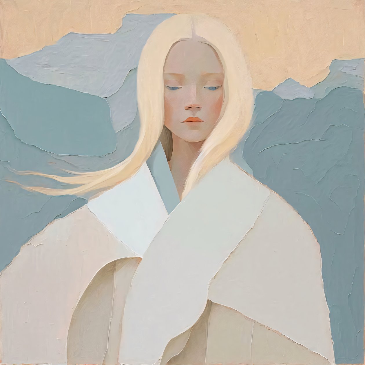抽象画，白衣金发女孩，美女墙画 | 按需打印 作者 法赫塔利·阿卜杜勒拉希姆