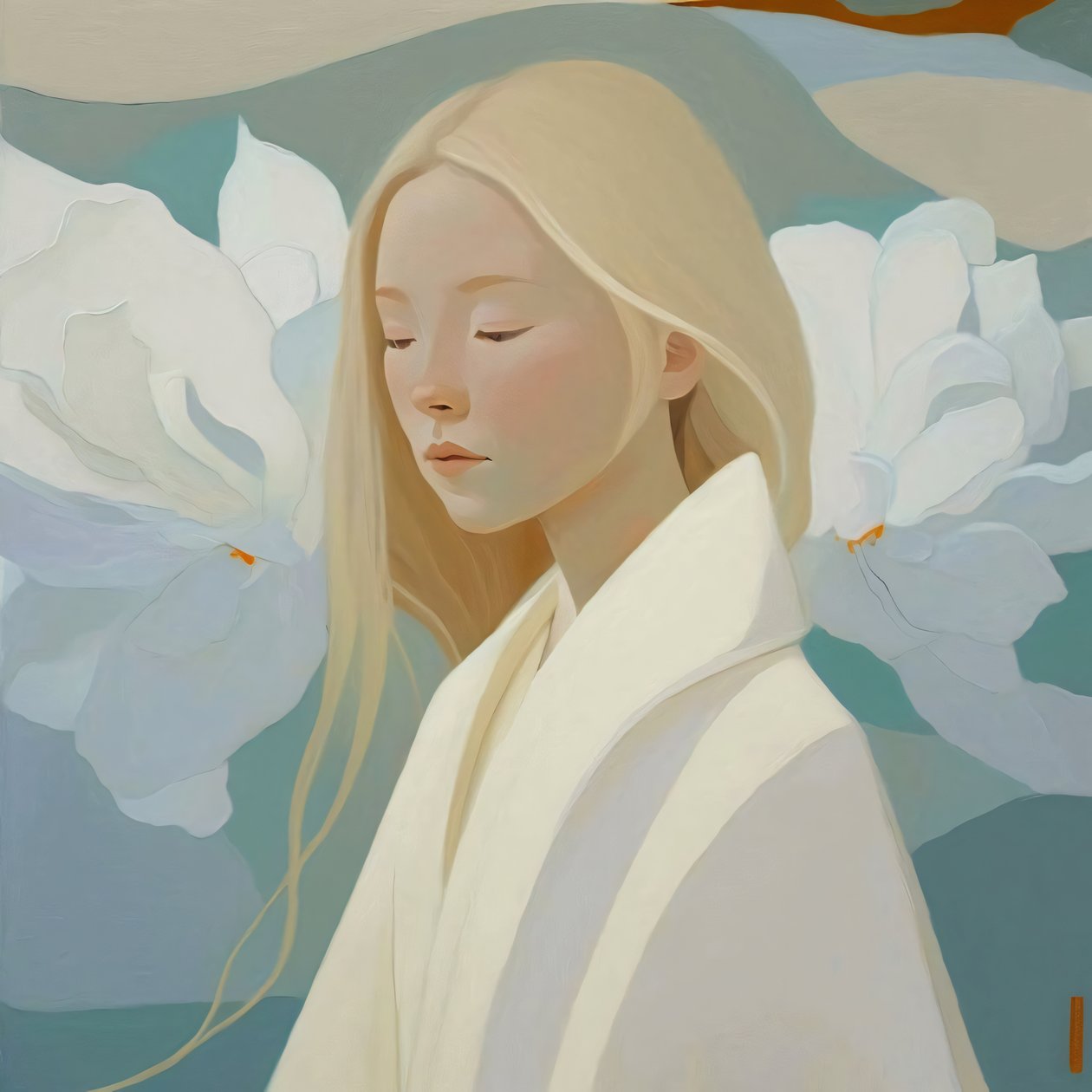 美丽的白发女子，带框壁饰版画 作者 法赫塔利·阿卜杜勒拉希姆
