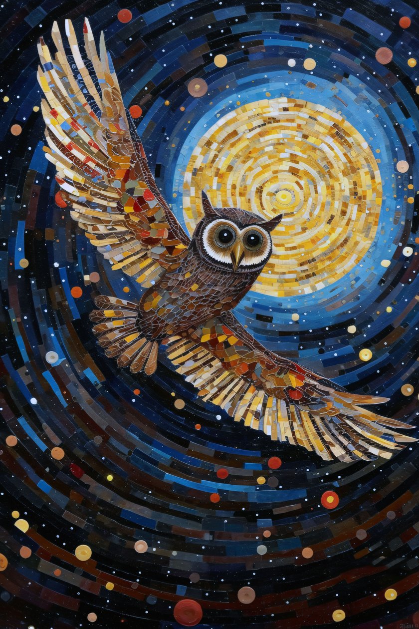 猫头鹰飞过星空》，在线定制帆布版画 作者 法赫塔利·阿卜杜勒拉希姆