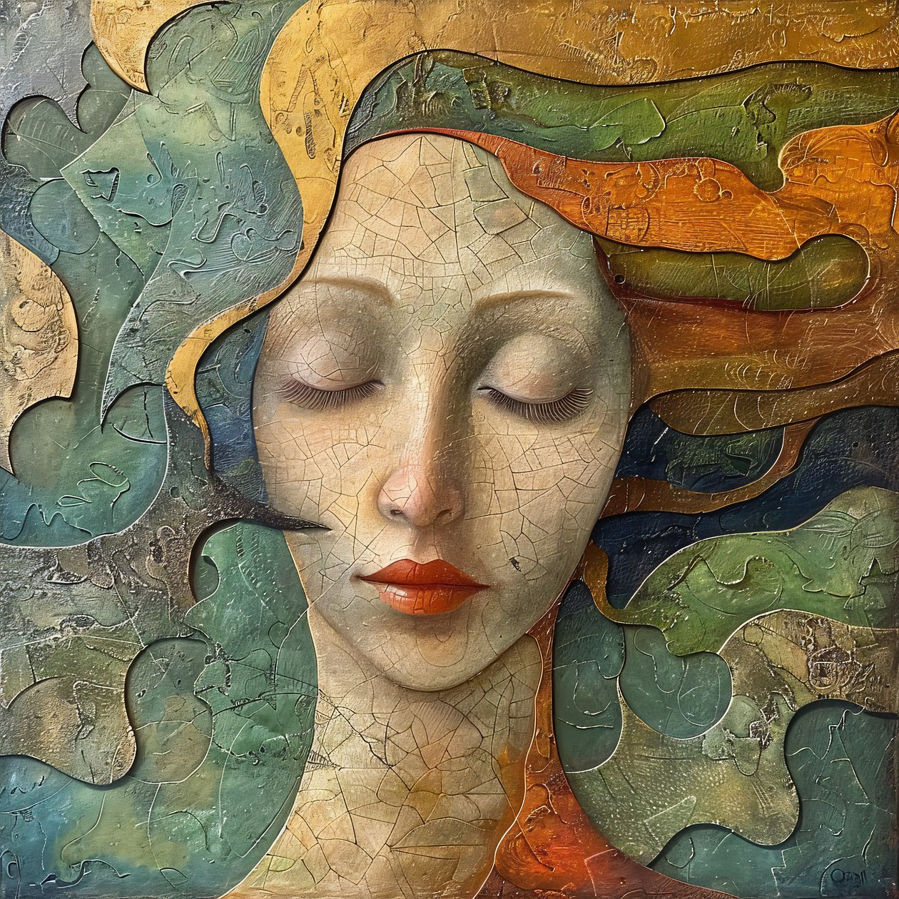 充满活力的女性抽象肖像，多彩流畅的风格，在线定制帆布打印画 作者 法赫塔利·阿卜杜勒拉希姆