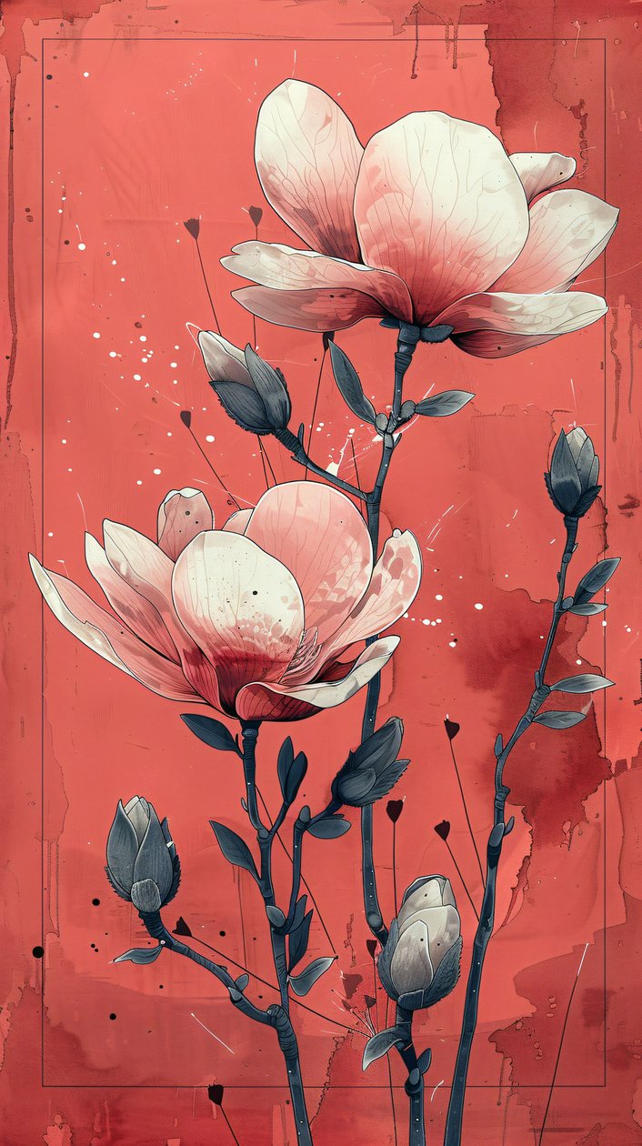 白玫瑰配红底简笔画，壁画 | 按需打印 作者 法赫塔利·阿卜杜勒拉希姆