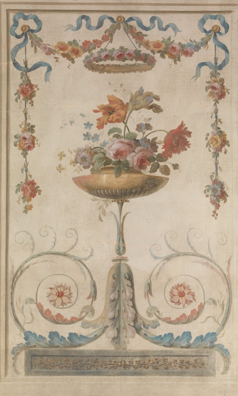 躺在叶状卷轴上的花瓶，1770-90。 作者 18世纪。法国画家
