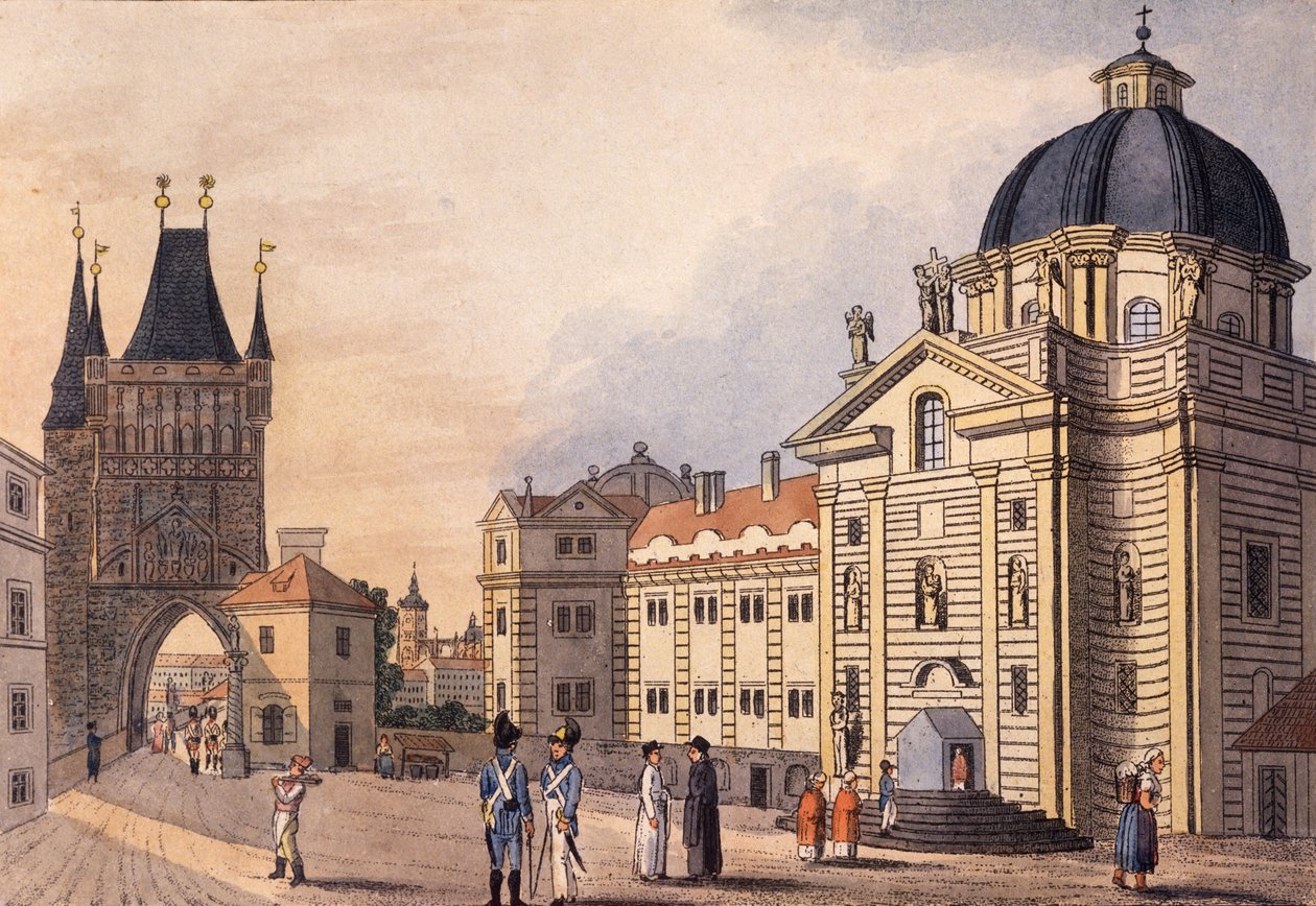 Krizovnicke namesti（十字架骑士广场），布拉格，1810年（彩色蚀刻） 作者 