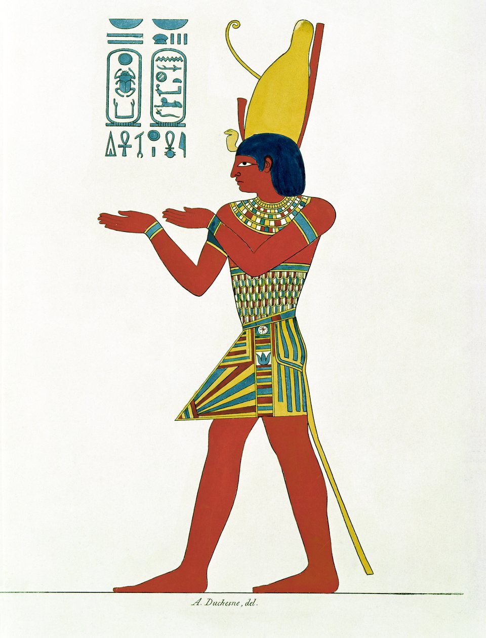 Nectanebo I（公元前380-362）戴着上埃及下埃及的双冠，来自Jean-Francois Champollion的纪念碑de lEgypte et de la Nubie（1790-1832） 作者 A·杜切斯内