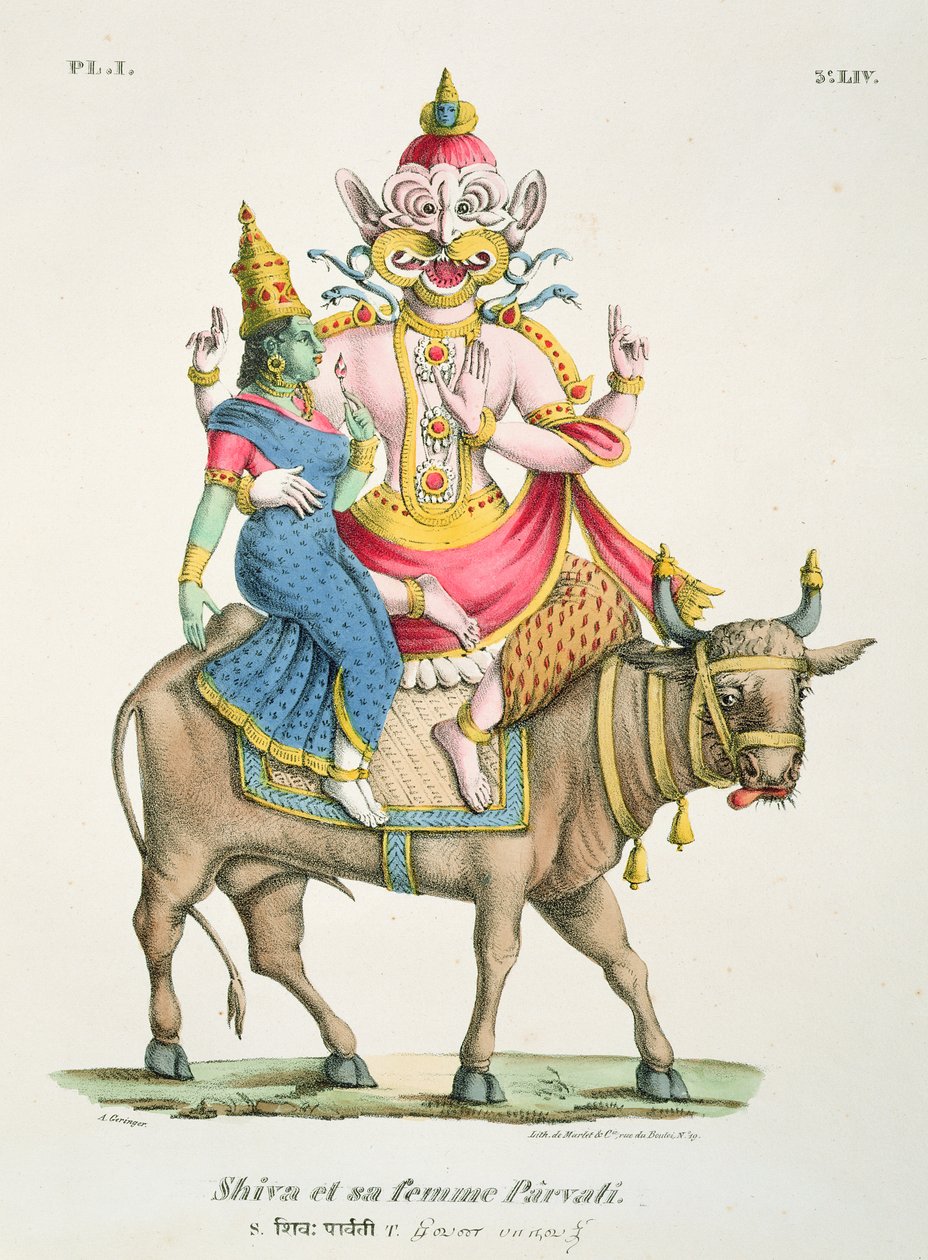 Shiva和Parvati，由de Marlet雕刻 作者 A.少