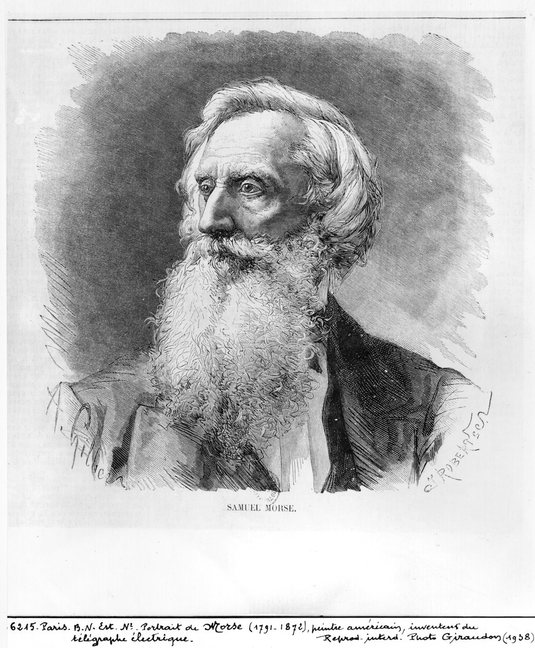 Samuel Morse（1791-1872）的肖像由C. Robertson（xylograph）刻（bw照片） 作者 吉尔伯斯