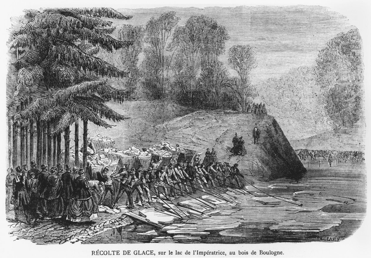 在巴黎Bois de Boulogne的皇后湖上的冰收获，插图来自&39;Le Journal Illustre&39;，1870年2月13日 作者 拉米
