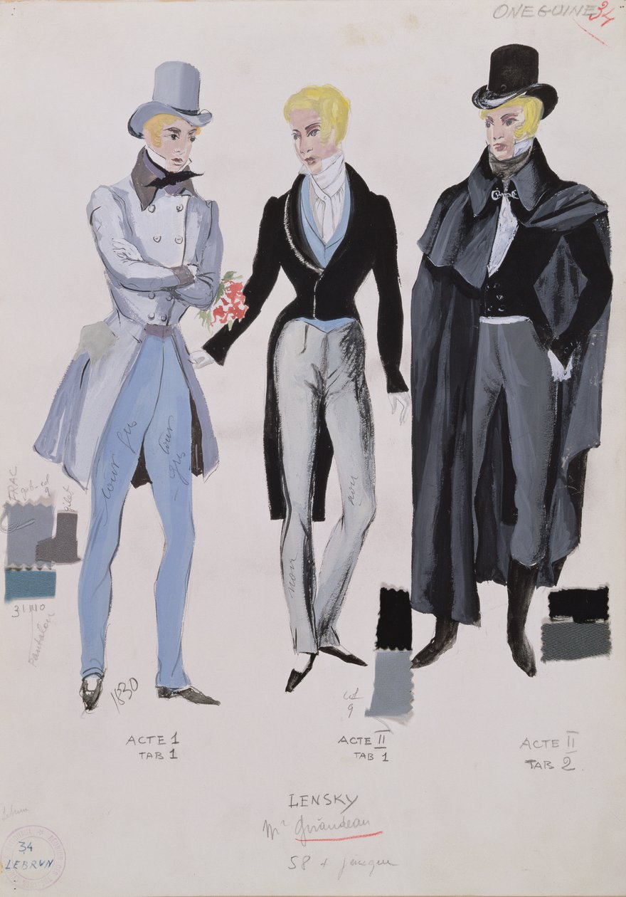 Lensky，1830年歌剧“Eugene Onegin”的第一，第二和第三幕演出服饰 作者 勒布朗