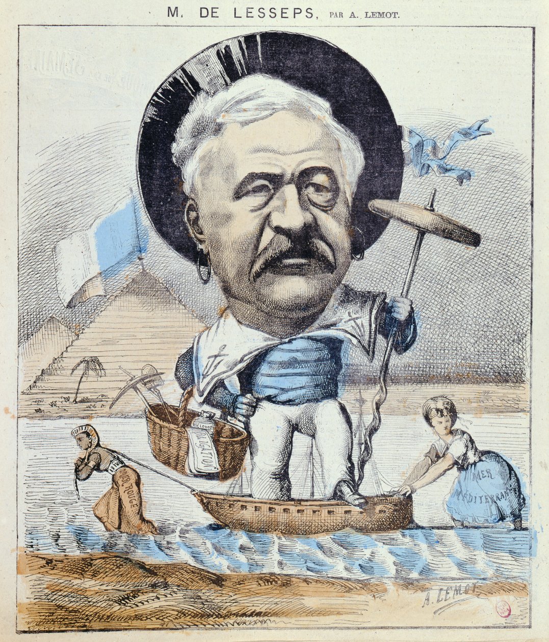 Ferdinand de Lesseps的漫画，来自&39;The World For Laughing&39;，1868年 作者 莱莫特