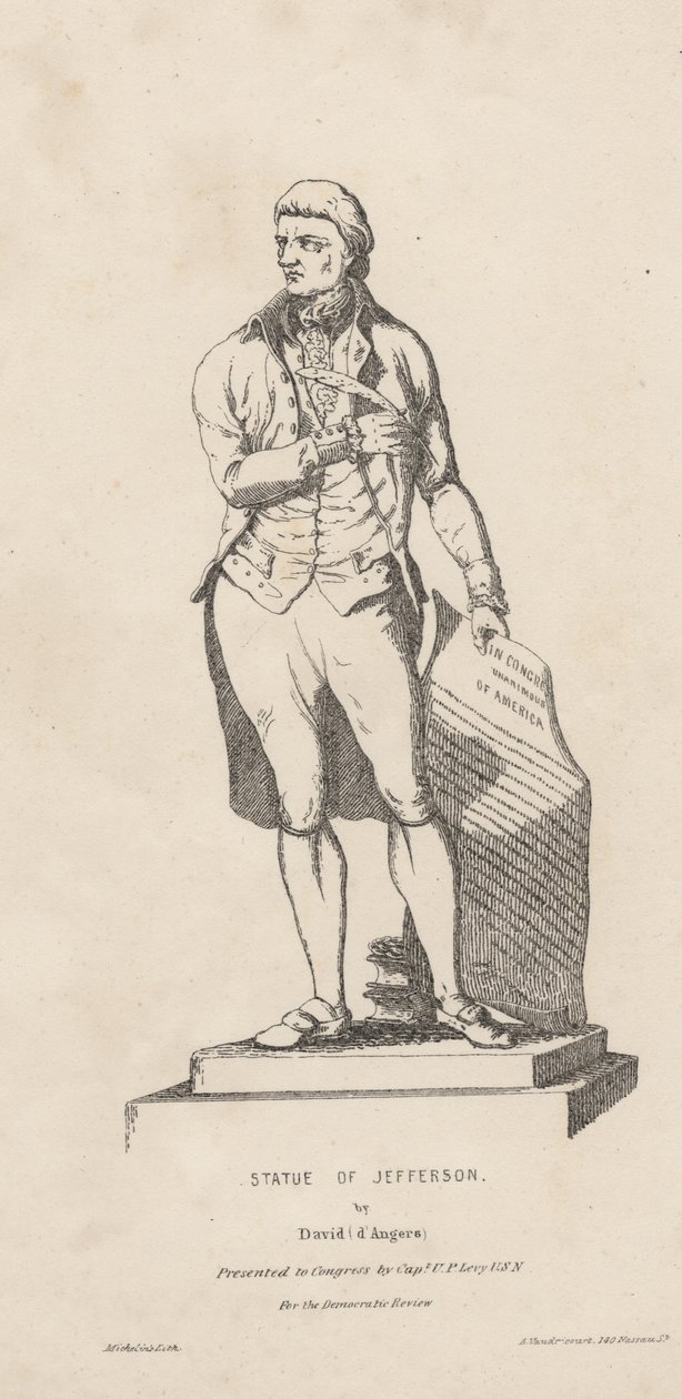 杰斐逊的雕像，大卫米其林的版画，1840年 作者 沃德里克
