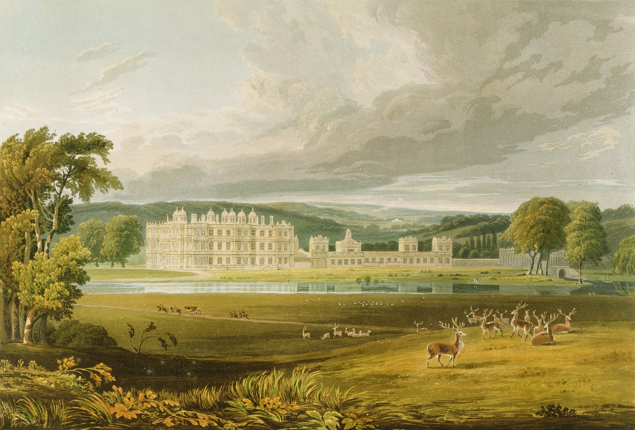 威尔特郡的Longleat，巴斯侯爵的座位，由Frederick MacKenzie绘制的素描，由Robert Havell（1769-1832）1816年刻。 作者 AV科普利场