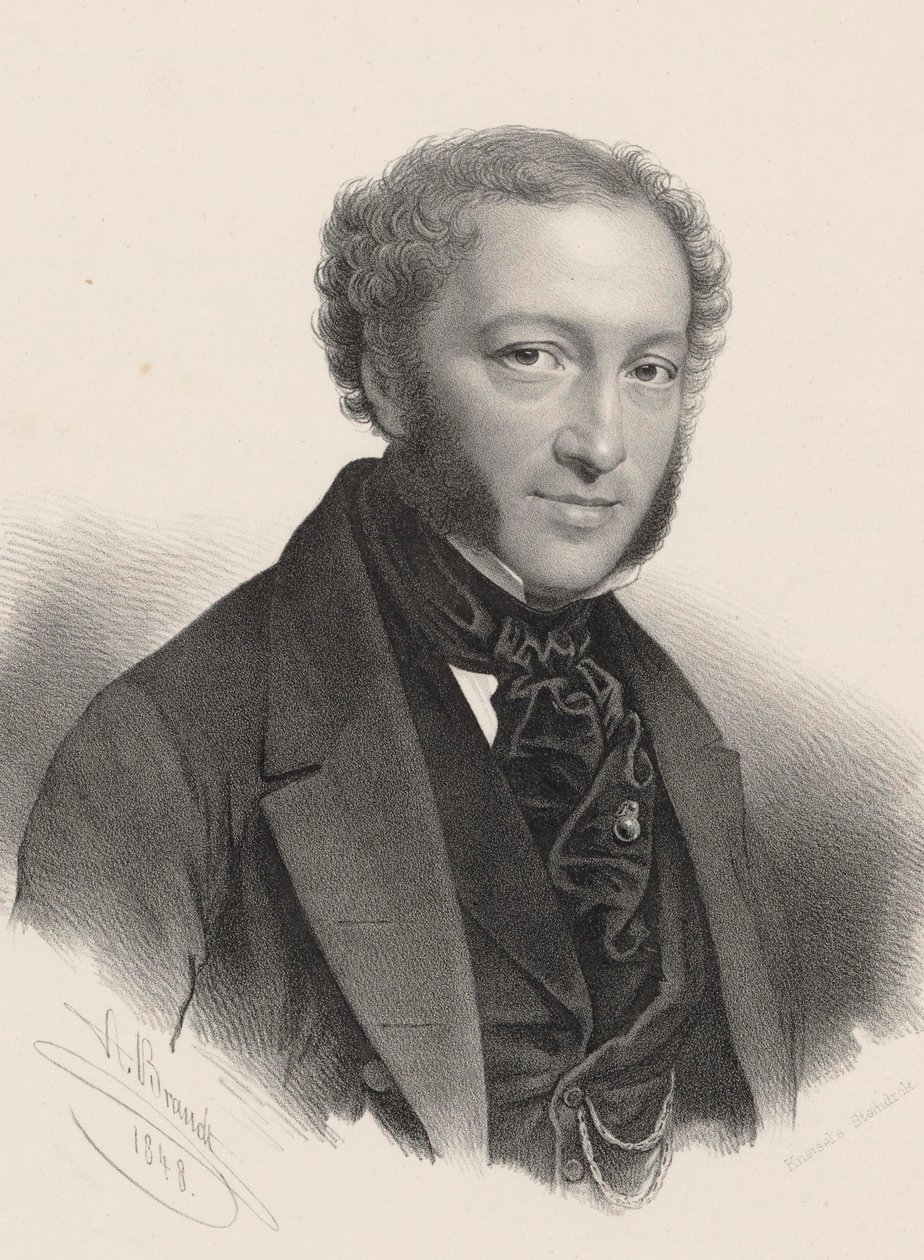 钢琴家和作曲家Ignaz Moscheles 1794-1870的肖像，1848年。 作者 A.布兰特