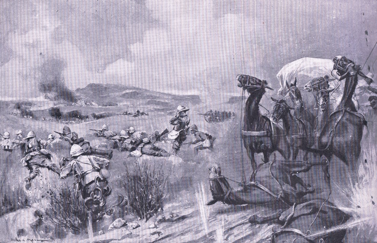在Buffelspoort对车队的袭击，比勒陀利亚之后的插图：游击队战争，1902年 作者 AC球
