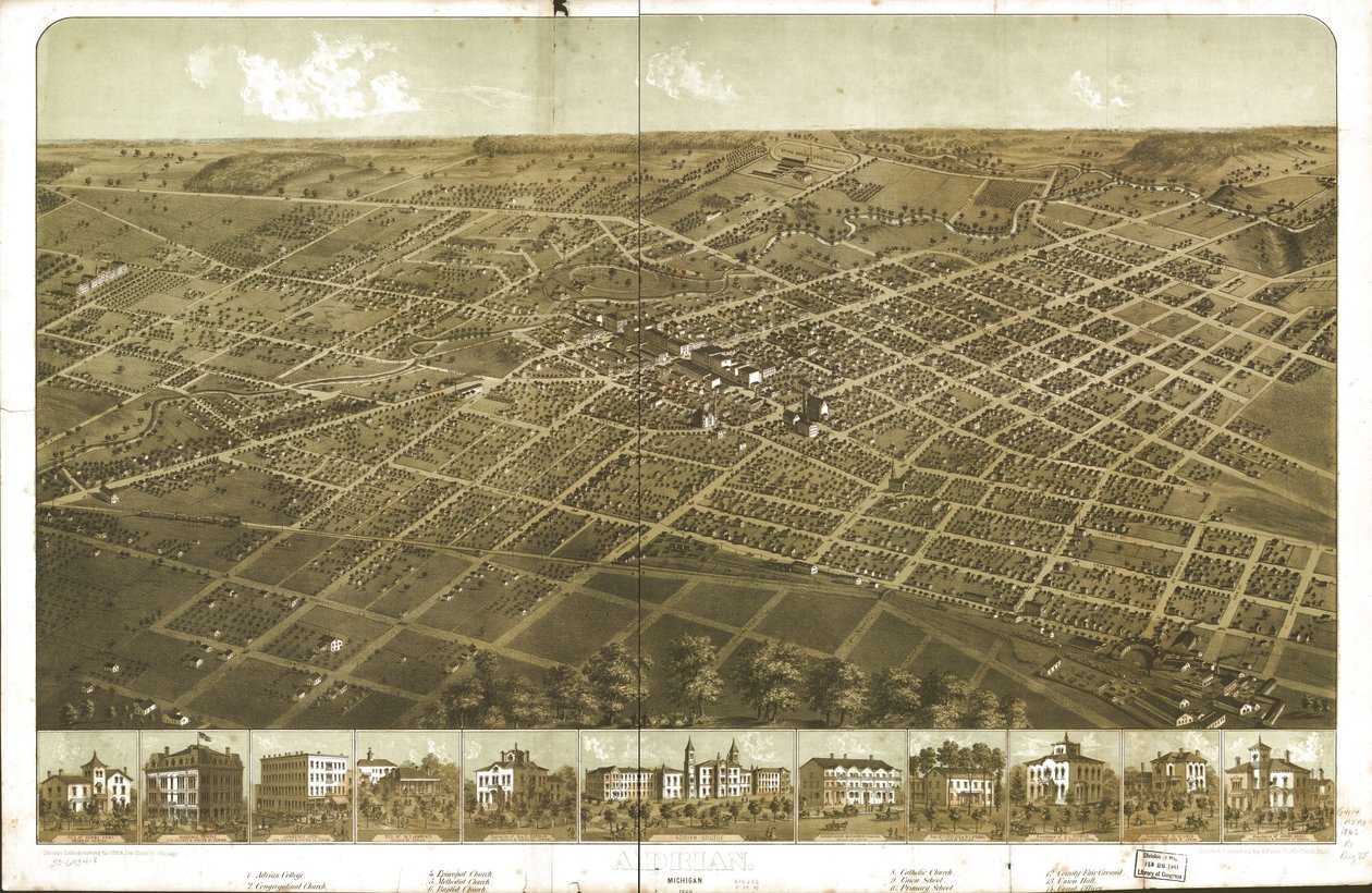 密歇根州阿德里安，1866 年。LOC 73693418 作者 一个;芝加哥平版印刷公司鲁格