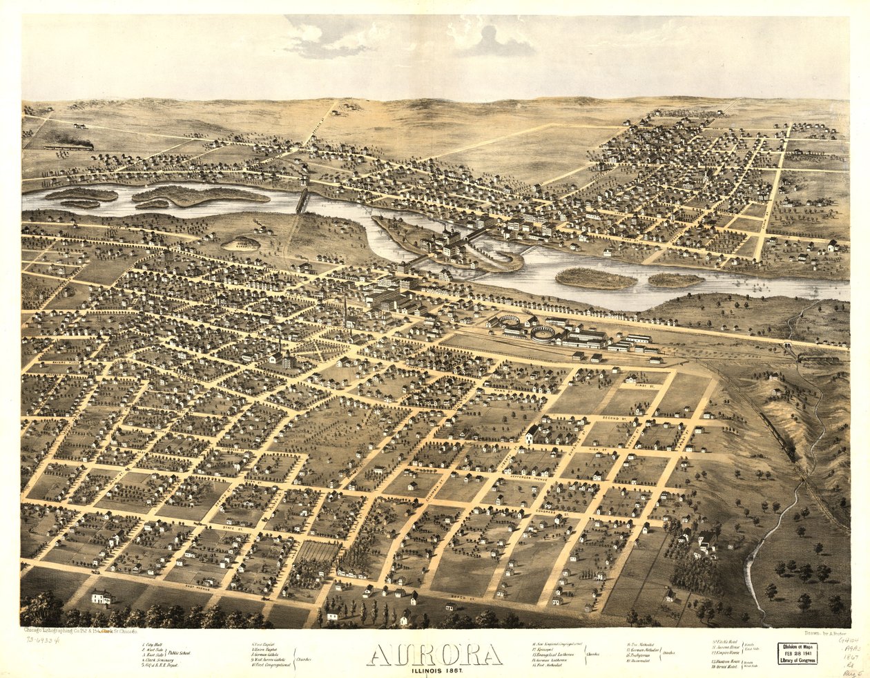 伊利诺伊州奥罗拉，1867 年。LOC 73693341 作者 一个;芝加哥平版印刷公司鲁格