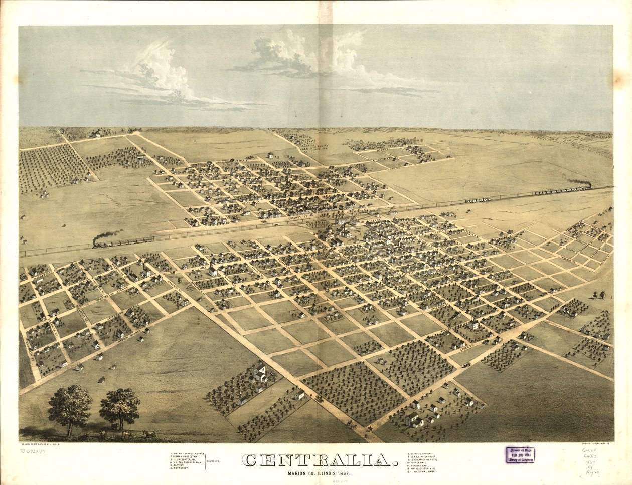 伊利诺伊州马里恩县 Centralia，1867 年。编号 73693347 作者 一个;芝加哥平版印刷公司鲁格