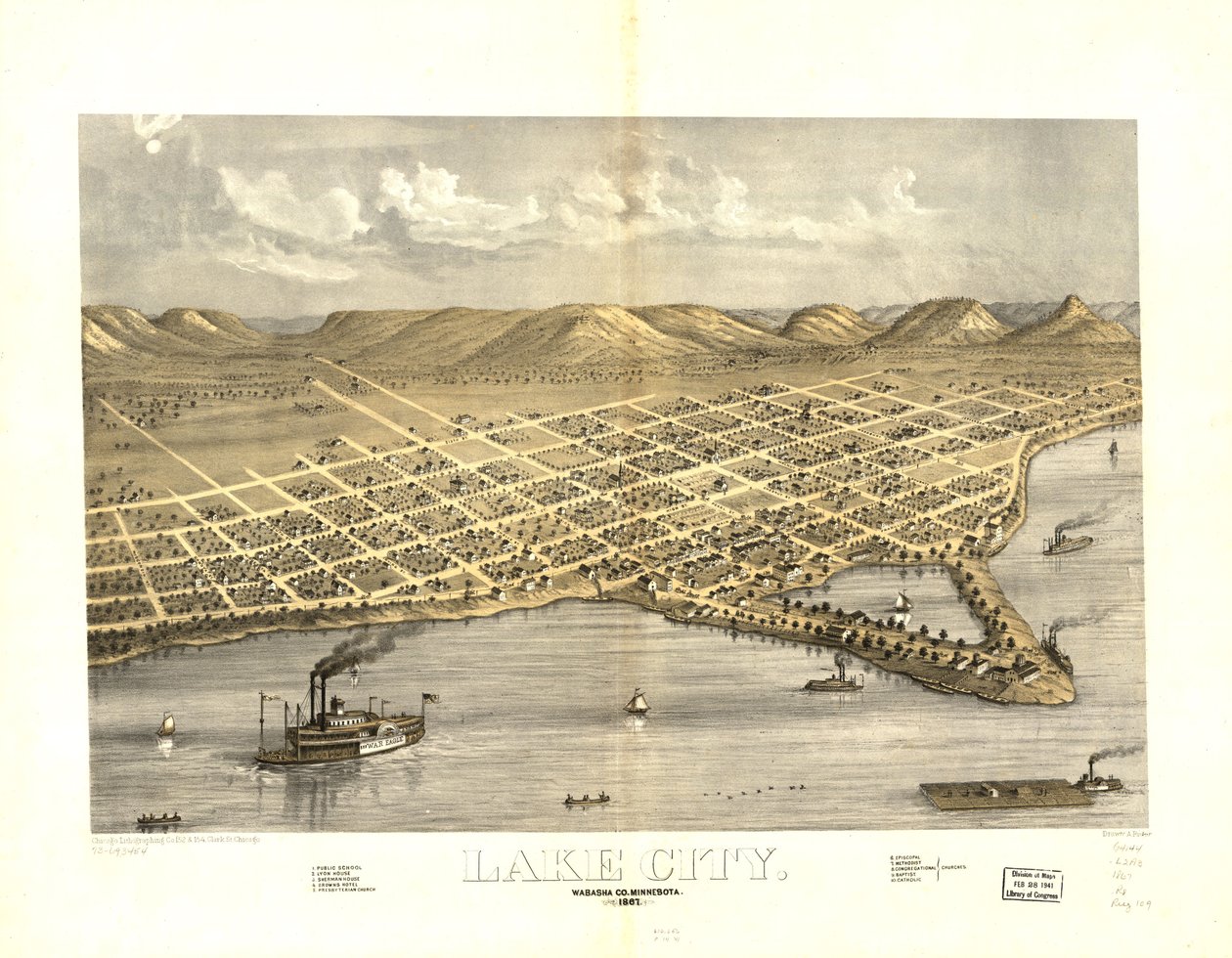 明尼苏达州瓦巴夏县湖城 1867 年。LOC 73693454 作者 一个;芝加哥平版印刷公司鲁格