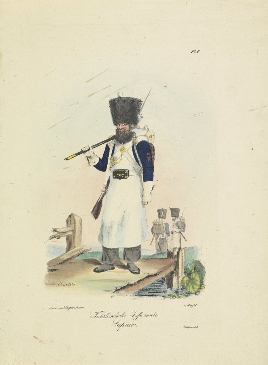 军士，1820-1825 年
荷兰步兵。Sapeur（物品上的标题）
荷兰王国的军服。献给比兰特的威廉阁下（文物上的系列名称） 作者 库尔图瓦